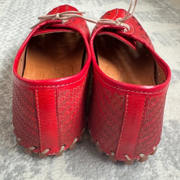 Volks Walkers Red Perforated Leather Running Shoes - Picture 5 of 8